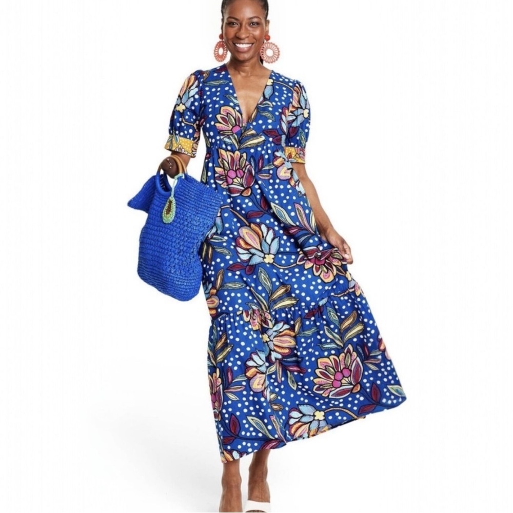 NWT Tabitha Brown x Target Maxi Dress Floral Polka Dots puff sleeve‎ size 2